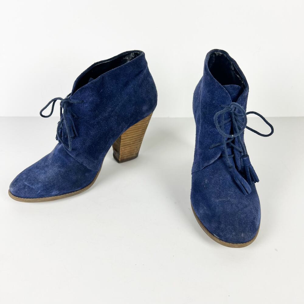 Sole Society blue suede lace up heeled bootie Size 9